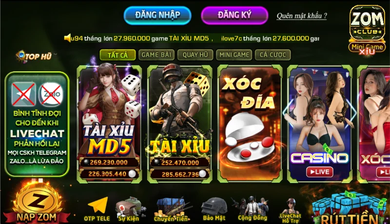 Kho sản phẩm cá cược độc đáo của cổng game Zomclub
